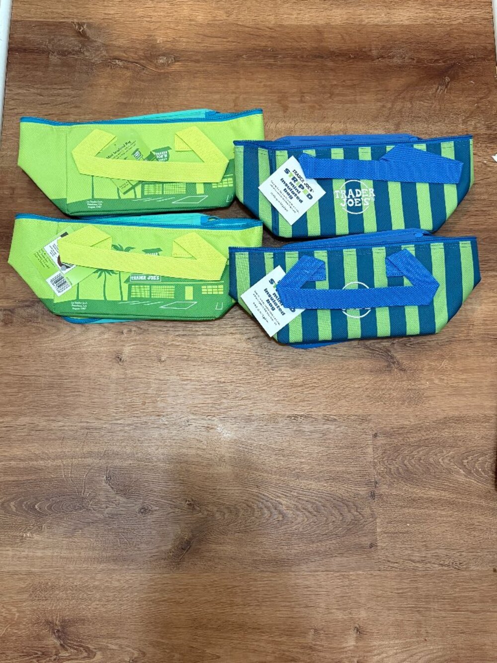NWT Trader Joe’s Set of 4 Mini Insulated Striped & Pear Green Bags
